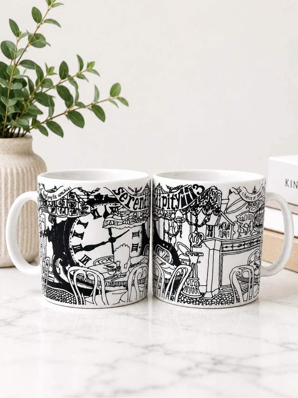 Serendipity 3 Coffee Mug NYC New York Restaurant Black White Set of 2